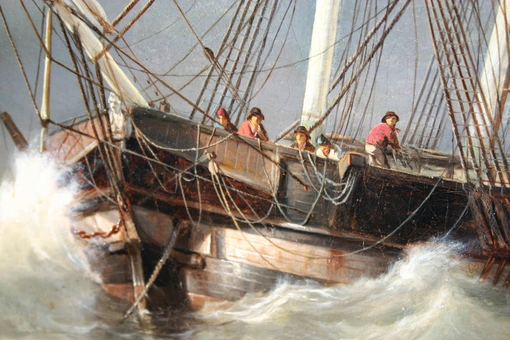 Johannes Frederick Schutz 1817-1888 - Raising the anchor, shipping on a choppy sea - oil on canvas