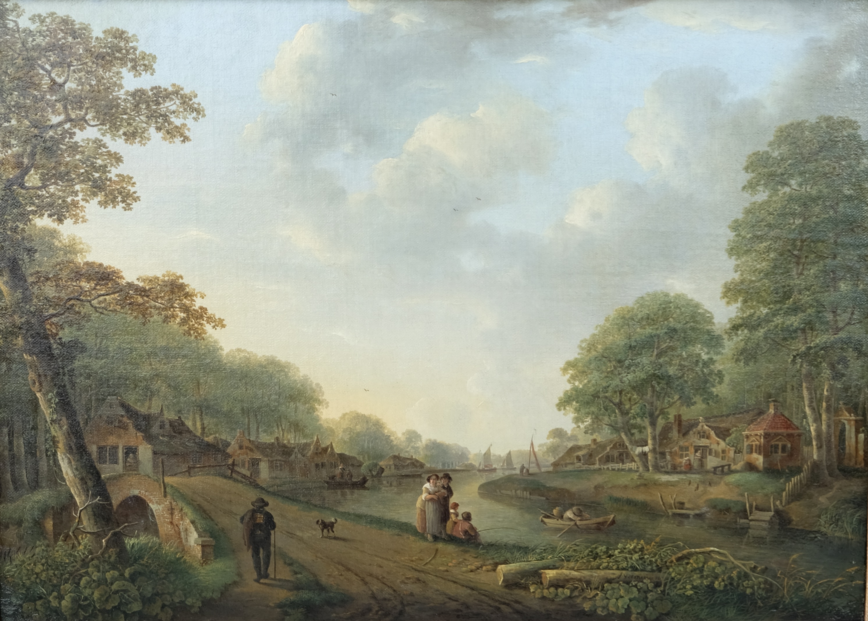 Andries Vermeulen 1763-1814 - Fishing on a summer day. - Oil on canvas - Detail