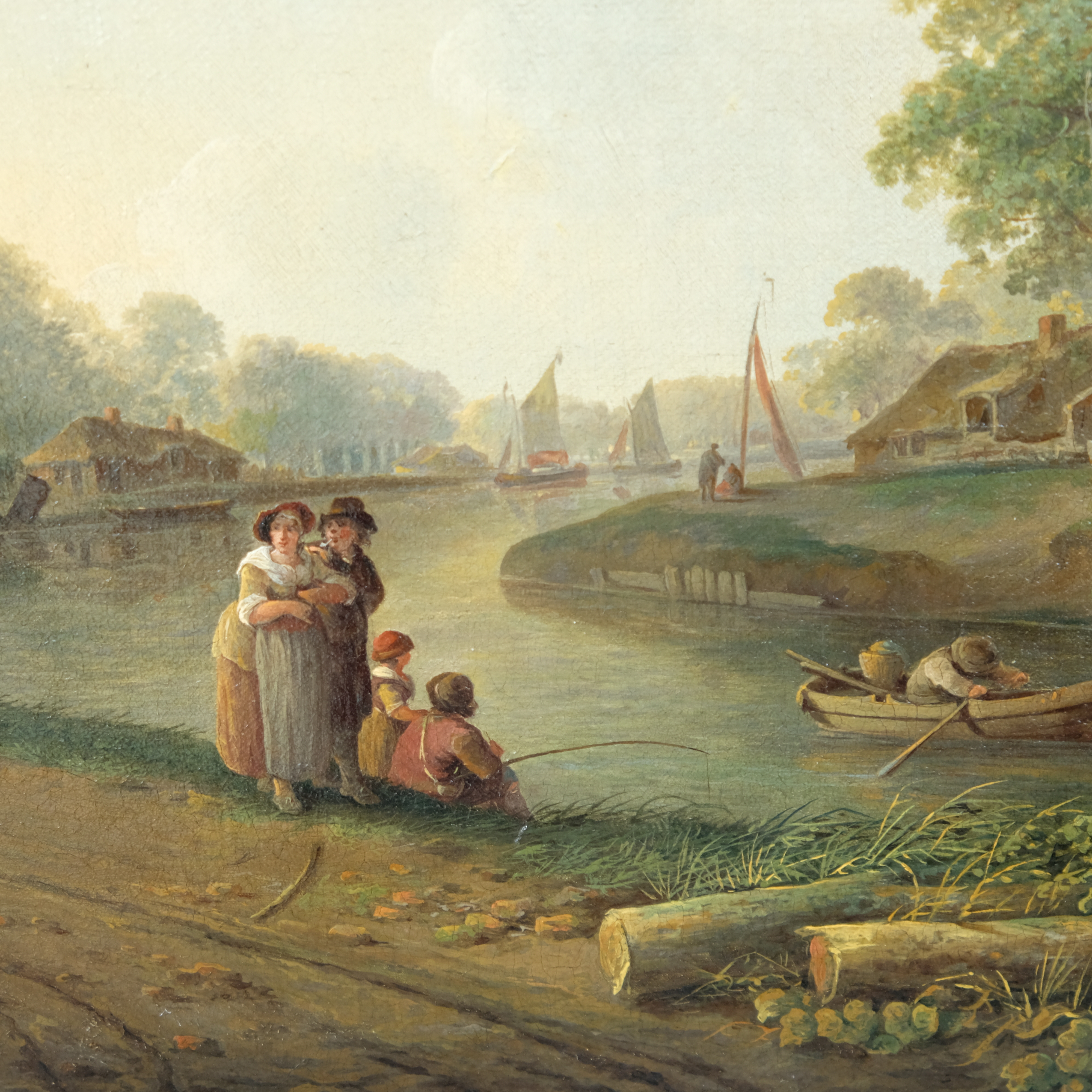 Andries Vermeulen 1763-1814 - Fishing on a summer day. - Oil on canvas - Detail