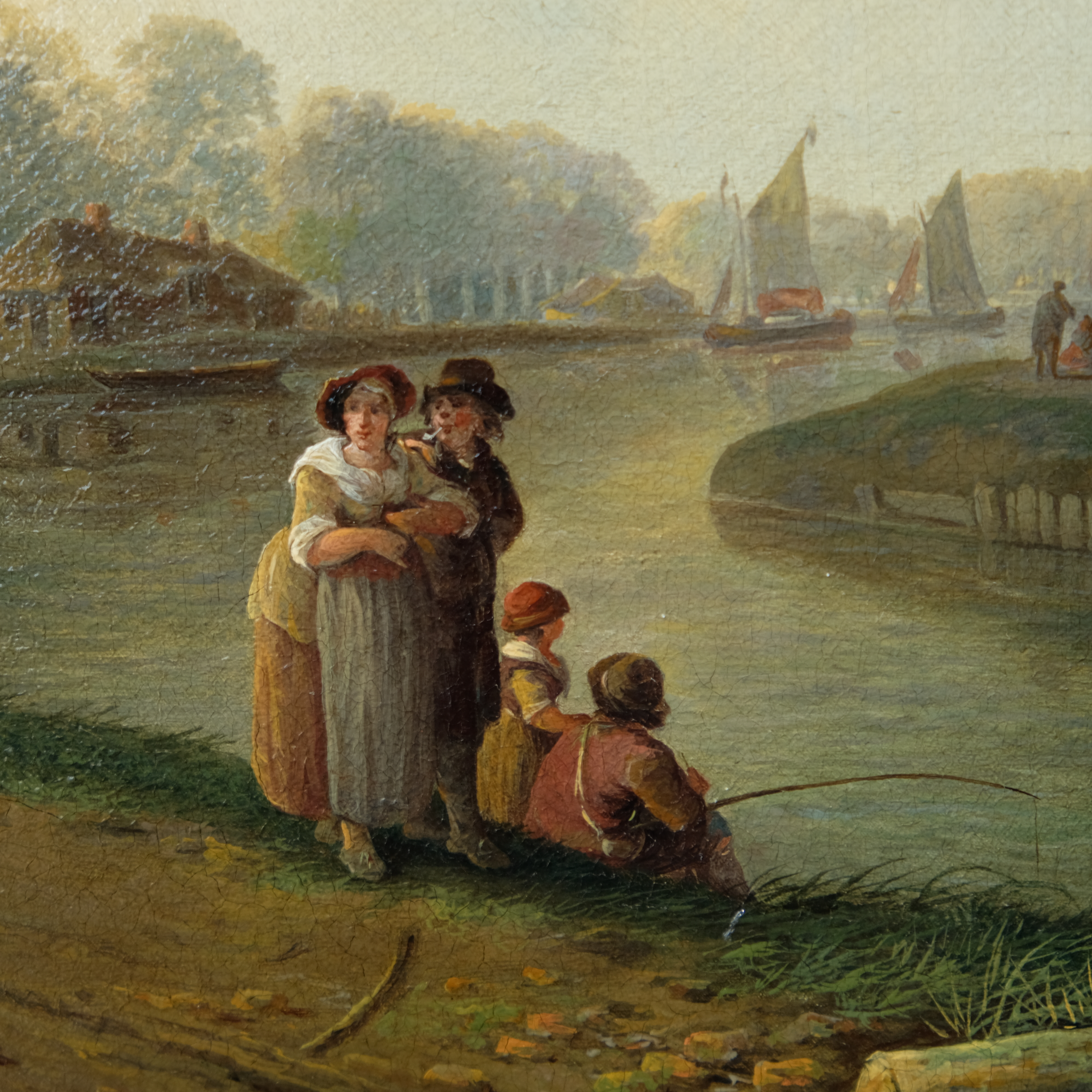 Andries Vermeulen 1763-1814 - Fishing on a summer day. - Oil on canvas - Detail