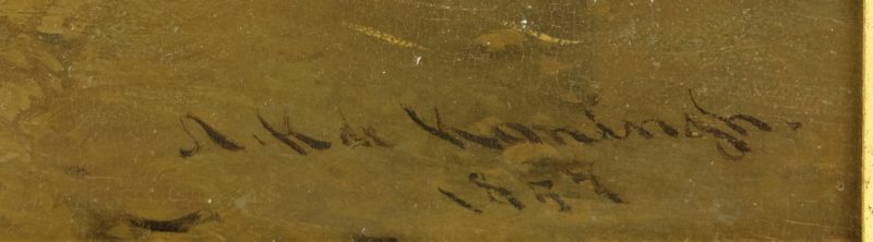 Arie Ketting de Koning 1857 - A stable with mother watching over her puppies., Oil on panel - detail 2