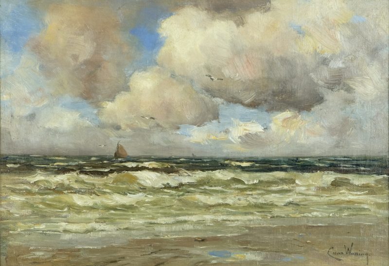 Cees van Waning 1861-1929 - Shipping on the north see coast, oil on canvas