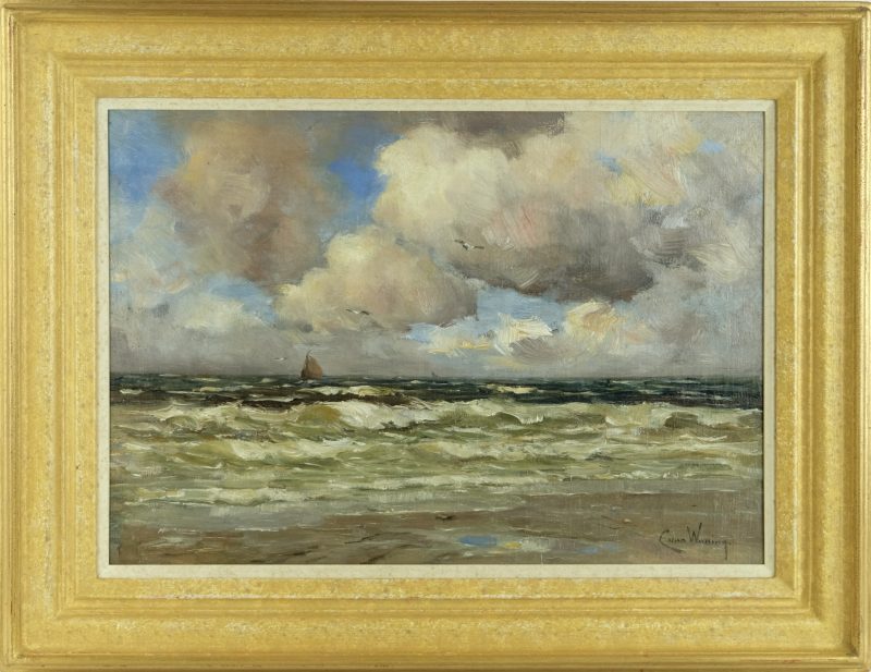 Cees van Waning 1861-1929 - Shipping on the north see coast, oil on canvas - detail 1