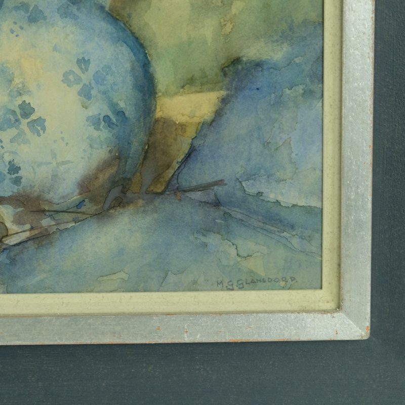 M.G.Glansdorp  B. Rotterdam 1913 - Stillife with Iris and Delft ewer, watercolor on paper - detail 1