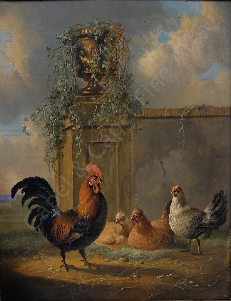 Albertus Verhoesen 1806-1881  - Rooster and chickens
