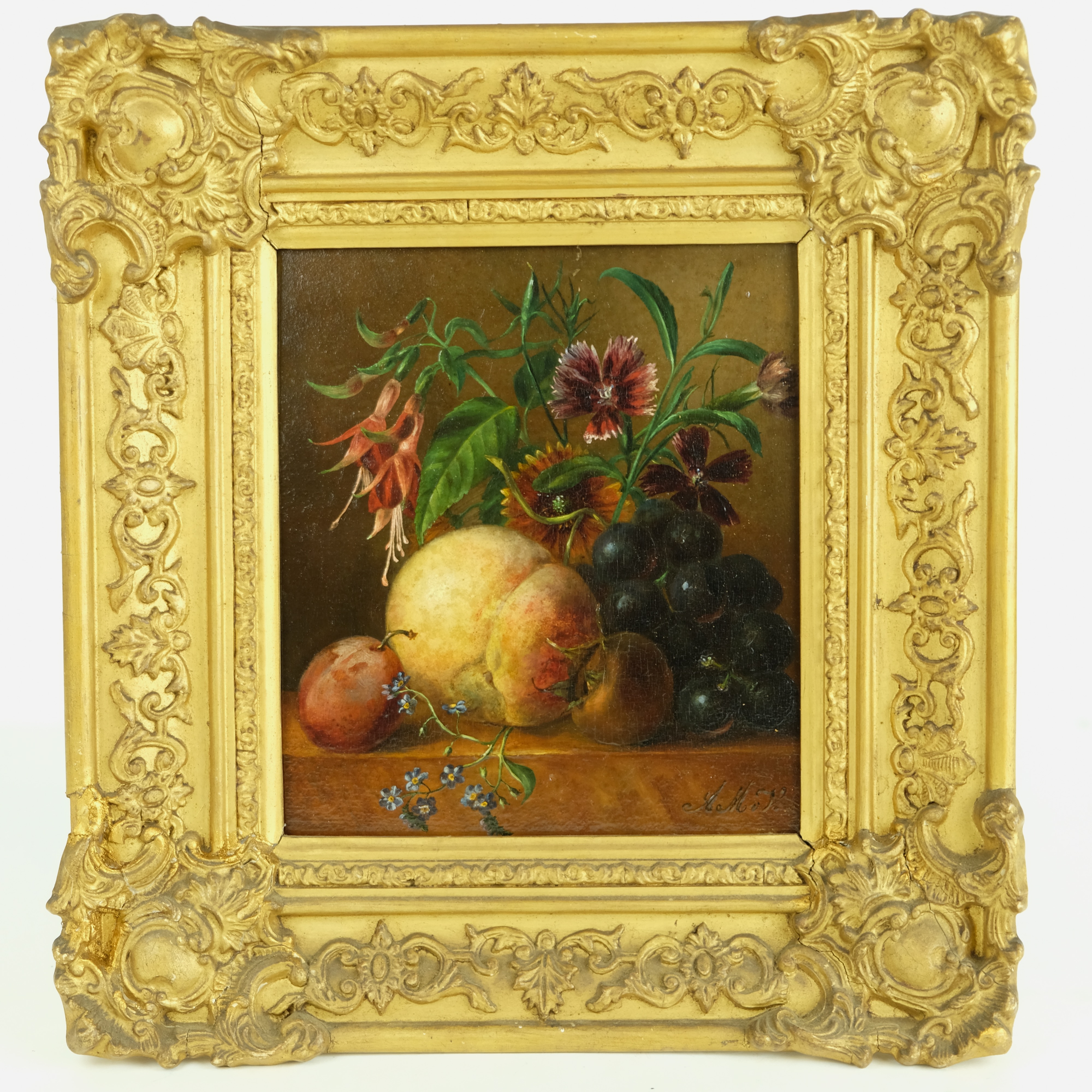 Anna Maria van Veeren 1806-1890 - Fruit and flower still-life on a marble ledge - Oil on panel