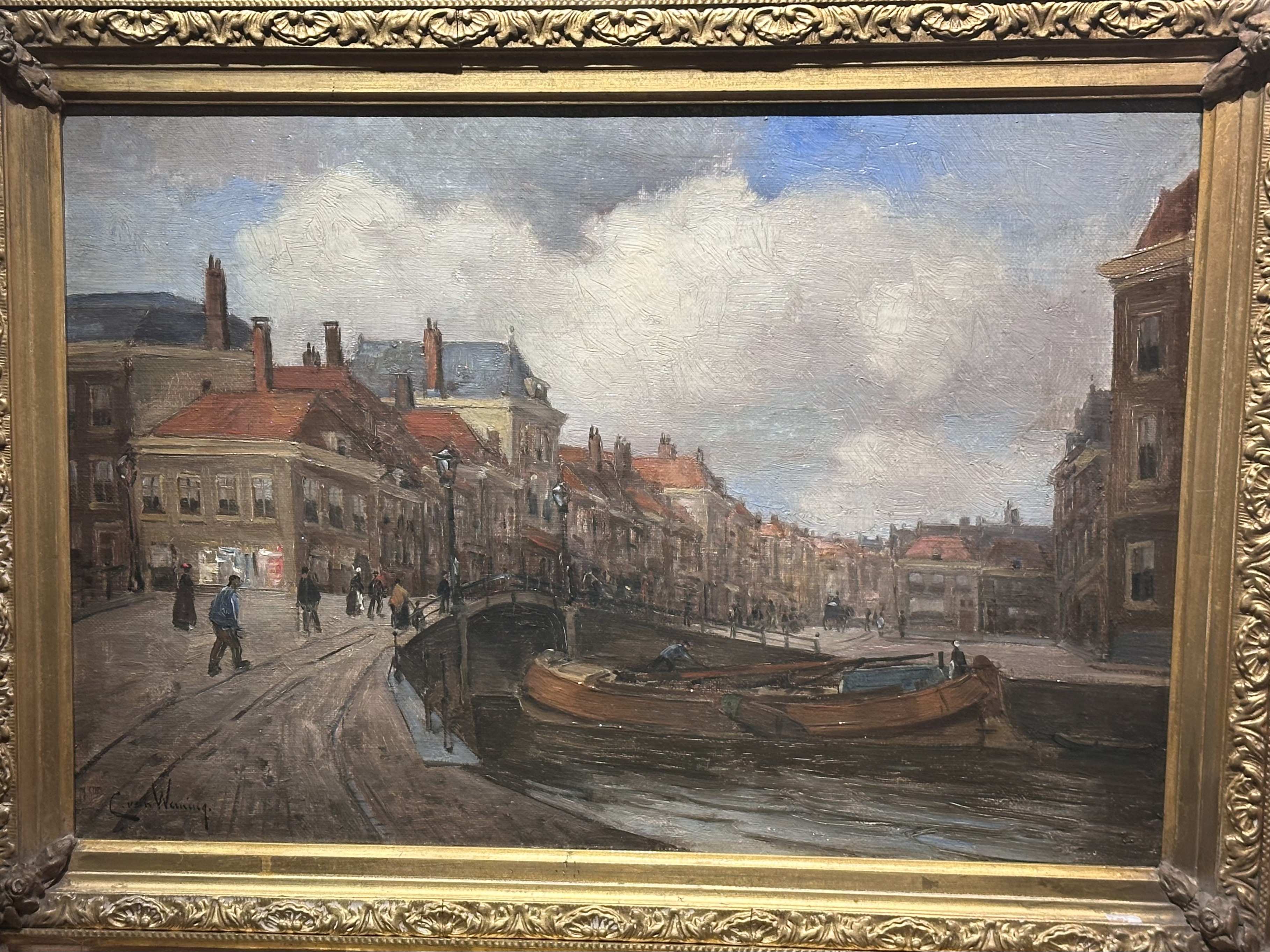 Cees van Waning 1861-1929 - Bridge in The Hague  - oil on canvas
