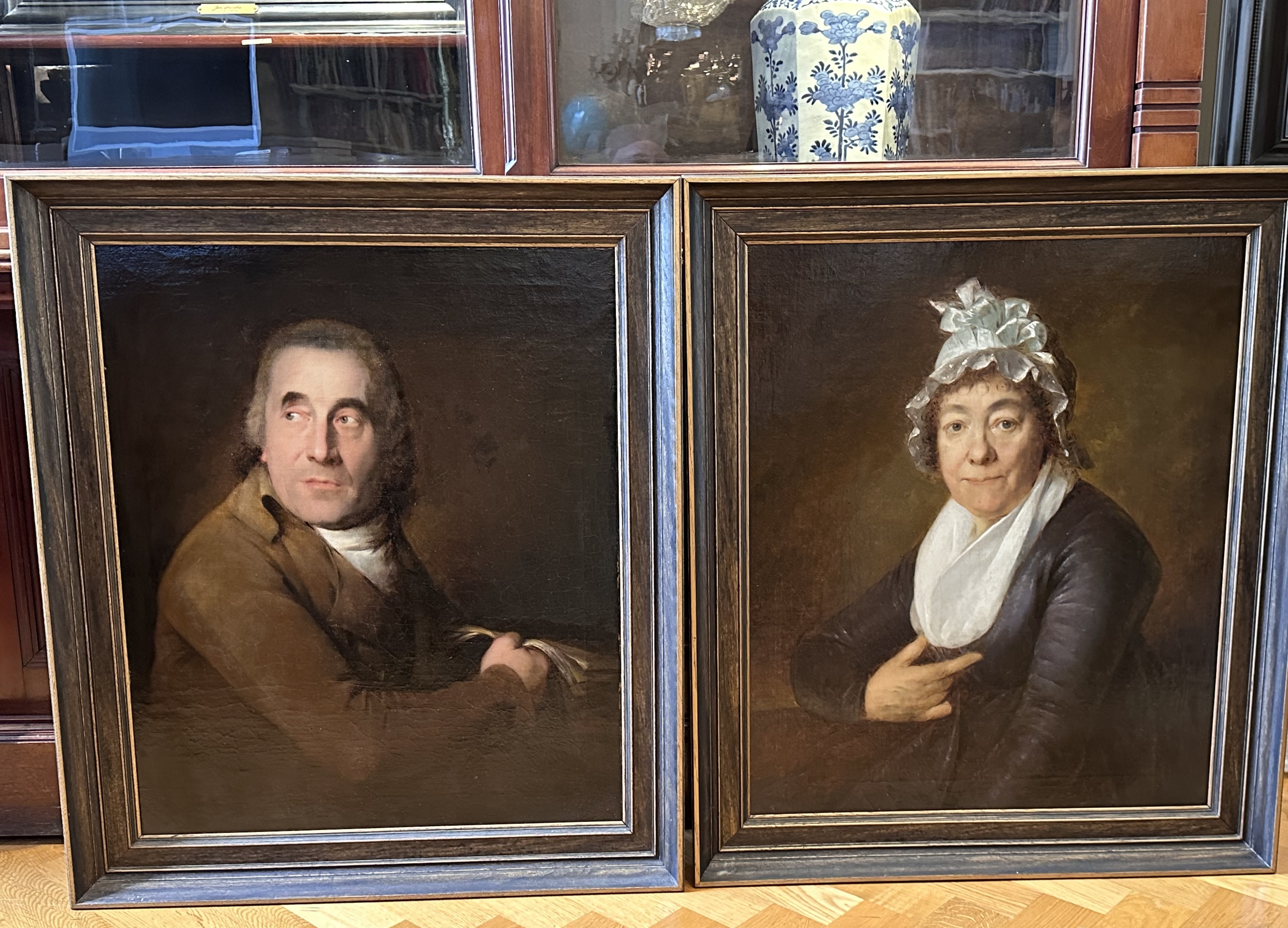 Taco Scheltema ( Harlingen 1760-1837 ) - Portraits of Agatha Giesken and Gerard van der Zoo - Oil on canvas laid down on board