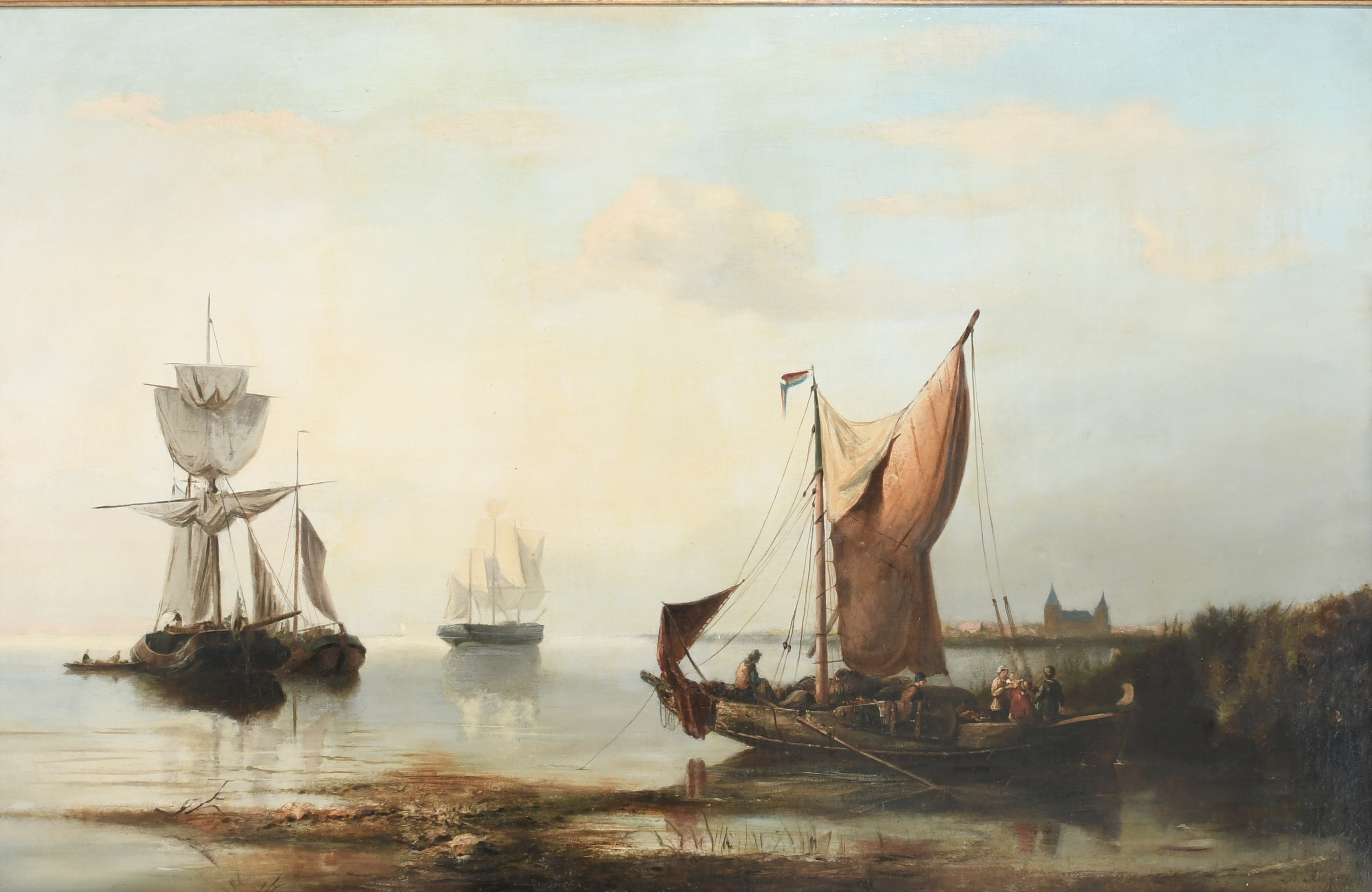 Nicolaas Riegen Amsterdam 1827-1889 - Shipping in a calm  - oil on canvas