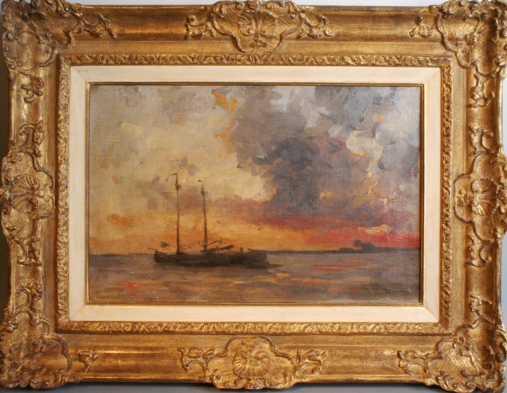 Willem Bastiaan Tholen Amsterdam 1860-1931 - Sunset on the Zuiderzee  - oil on canvas