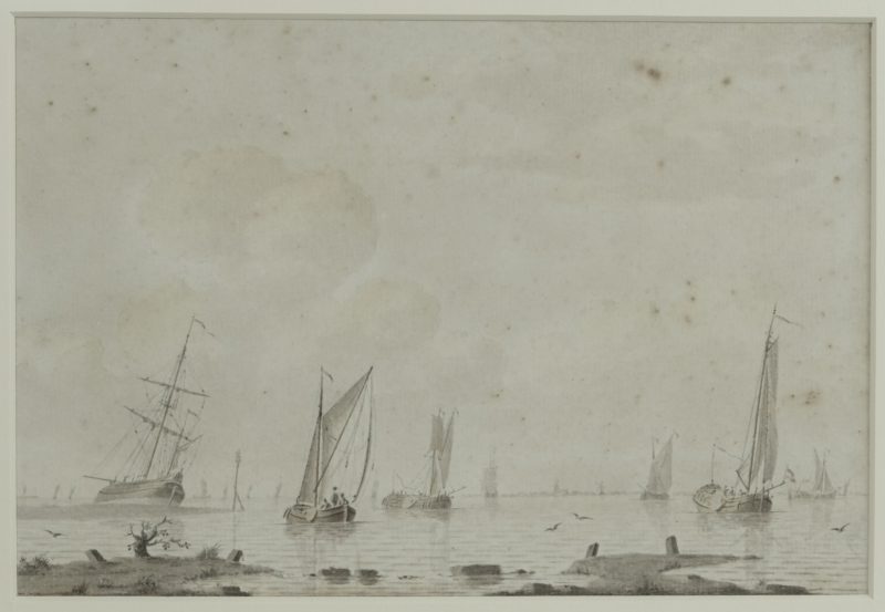 Pieter Idsertz 1698-1781 - Shipping in a calm, sepia on paper