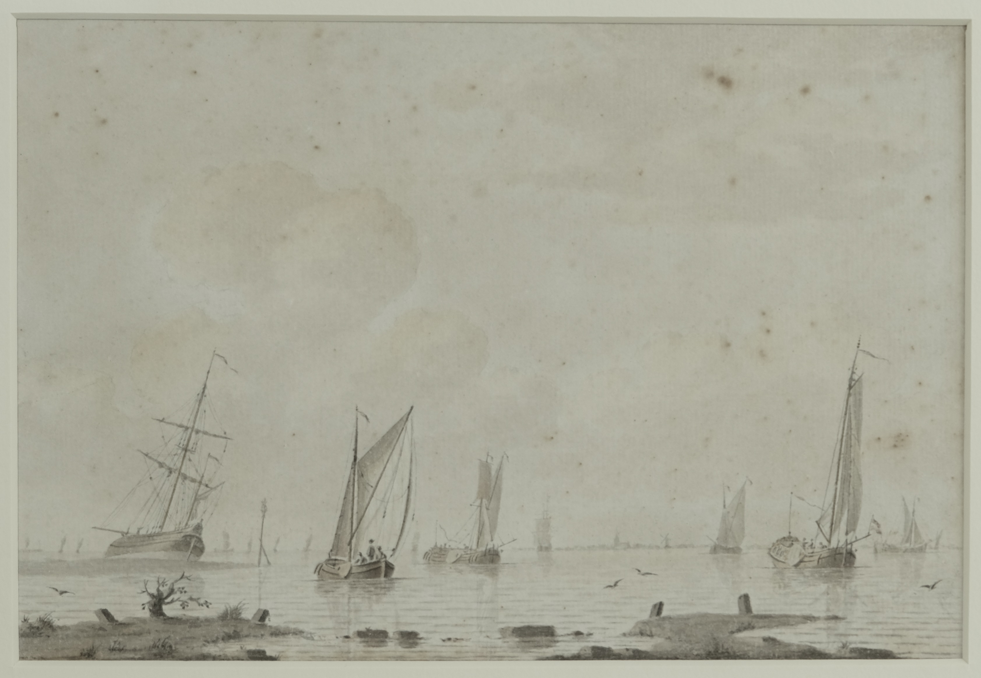 Pieter Idsertz  1698-1781 - Shipping in a calm - sepia on paper