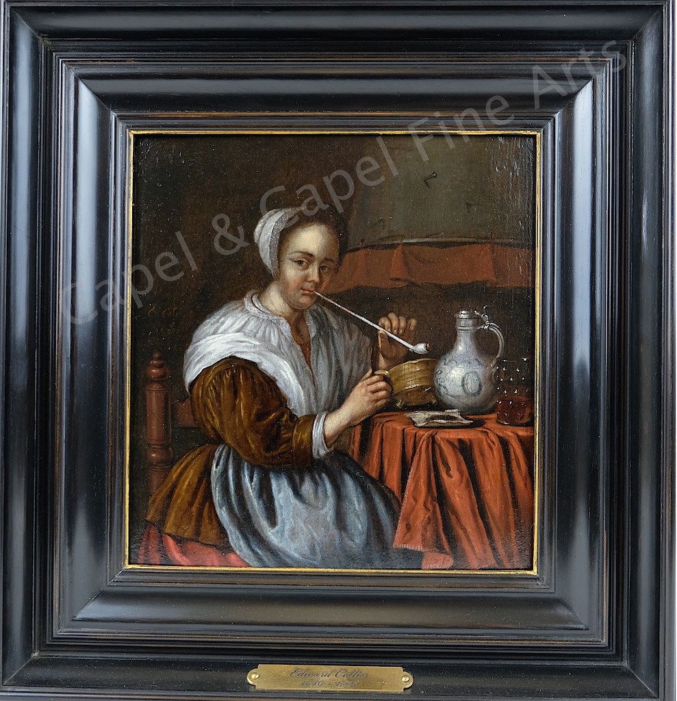 Edward Collier 1640-1708 - Interior with a woman smoking. - oil on panel