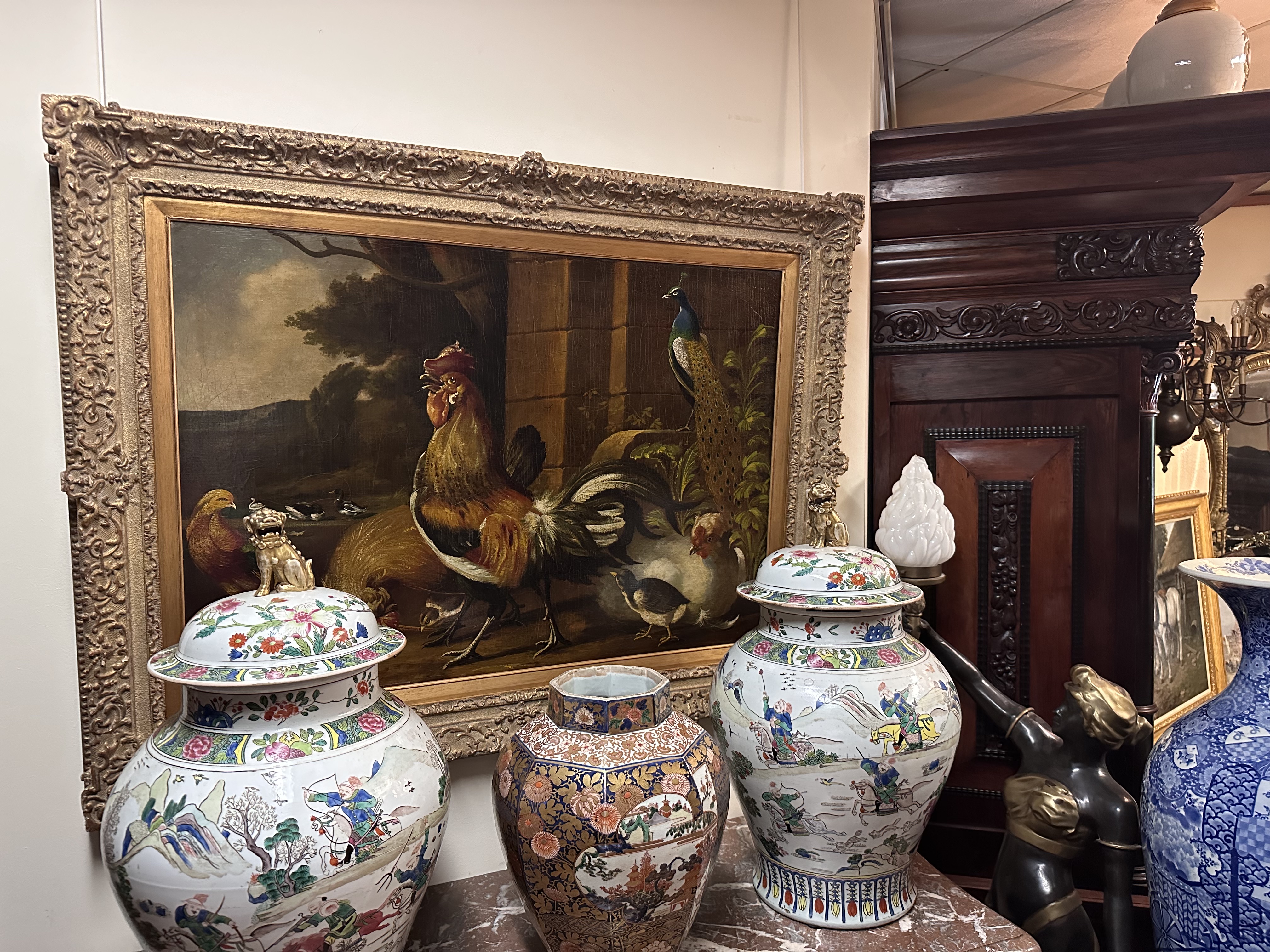 18th Century Dutch Birds Rooster and chickens