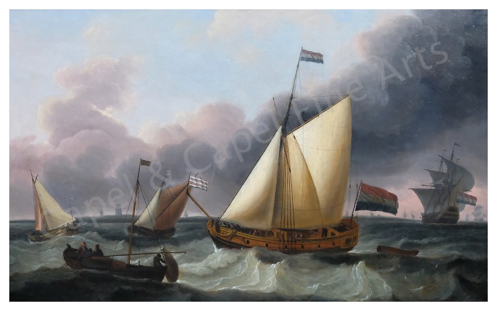 Ludolf Bakhuizen 1630-1708. - Sailing at Den Briel with the Statenjacht of Amsterdam - oil on canvas