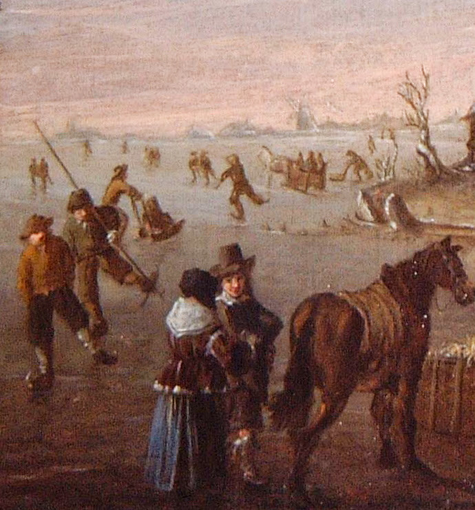 Nicolaes Molenaer 1626-1676  - Winter landscape with many people skating