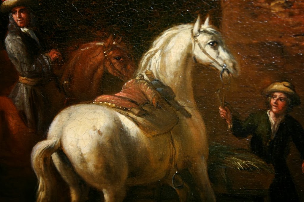 Barent Gael 1630-1681 - At The Country Inn with horses and many figures  - oil on canvas  - Detail