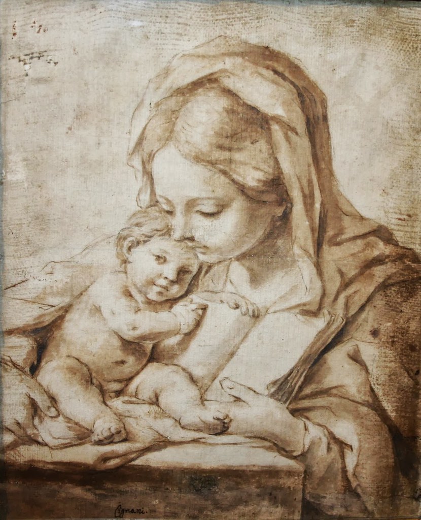 Carlo Cignani 1628-1719 - Virgin and Child - Sepia on paper - Detail