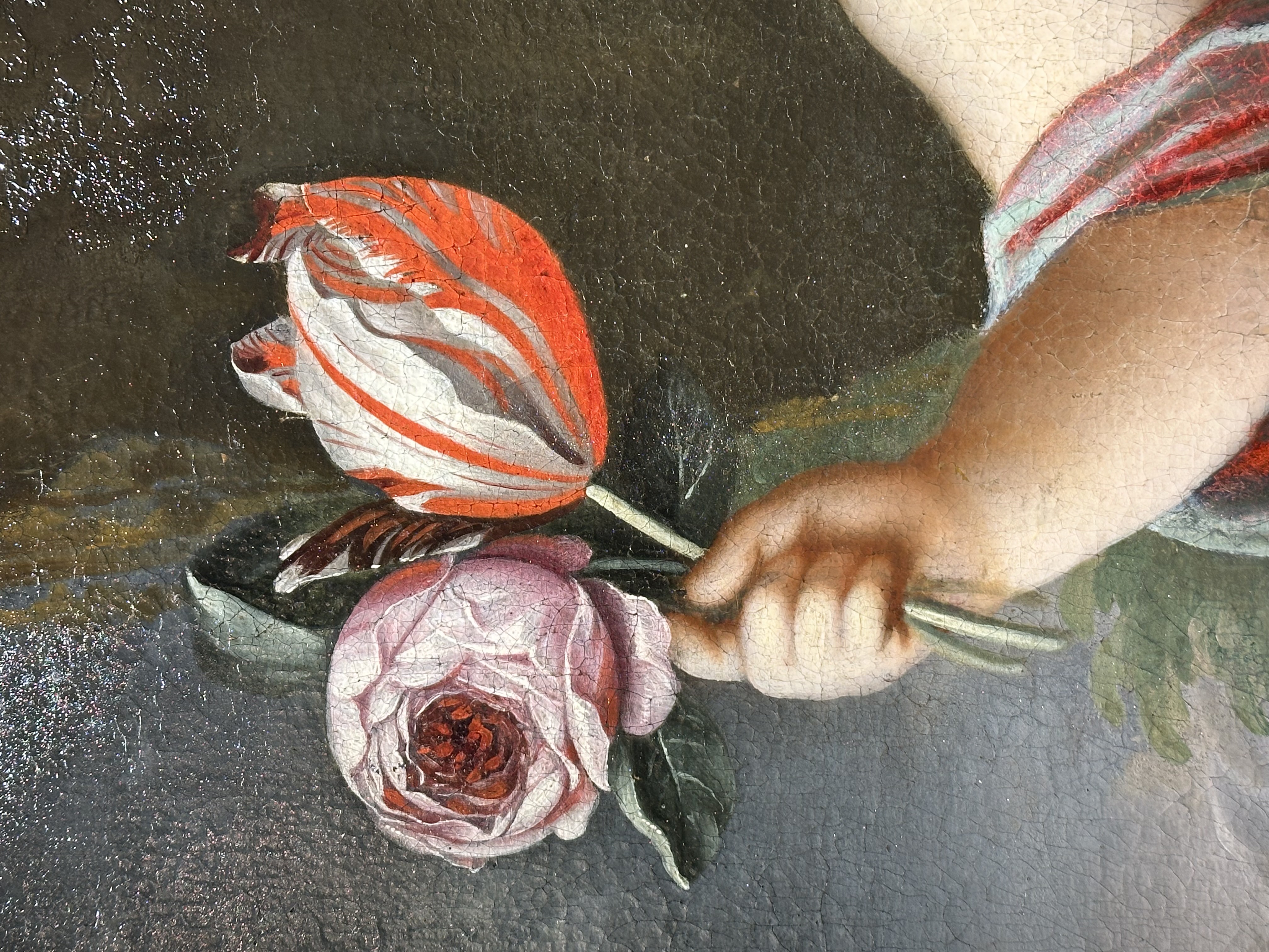 Samuel van Hoogstraten 1627-1678 attr. - Child holding flowers  - oil on canvas - Detail