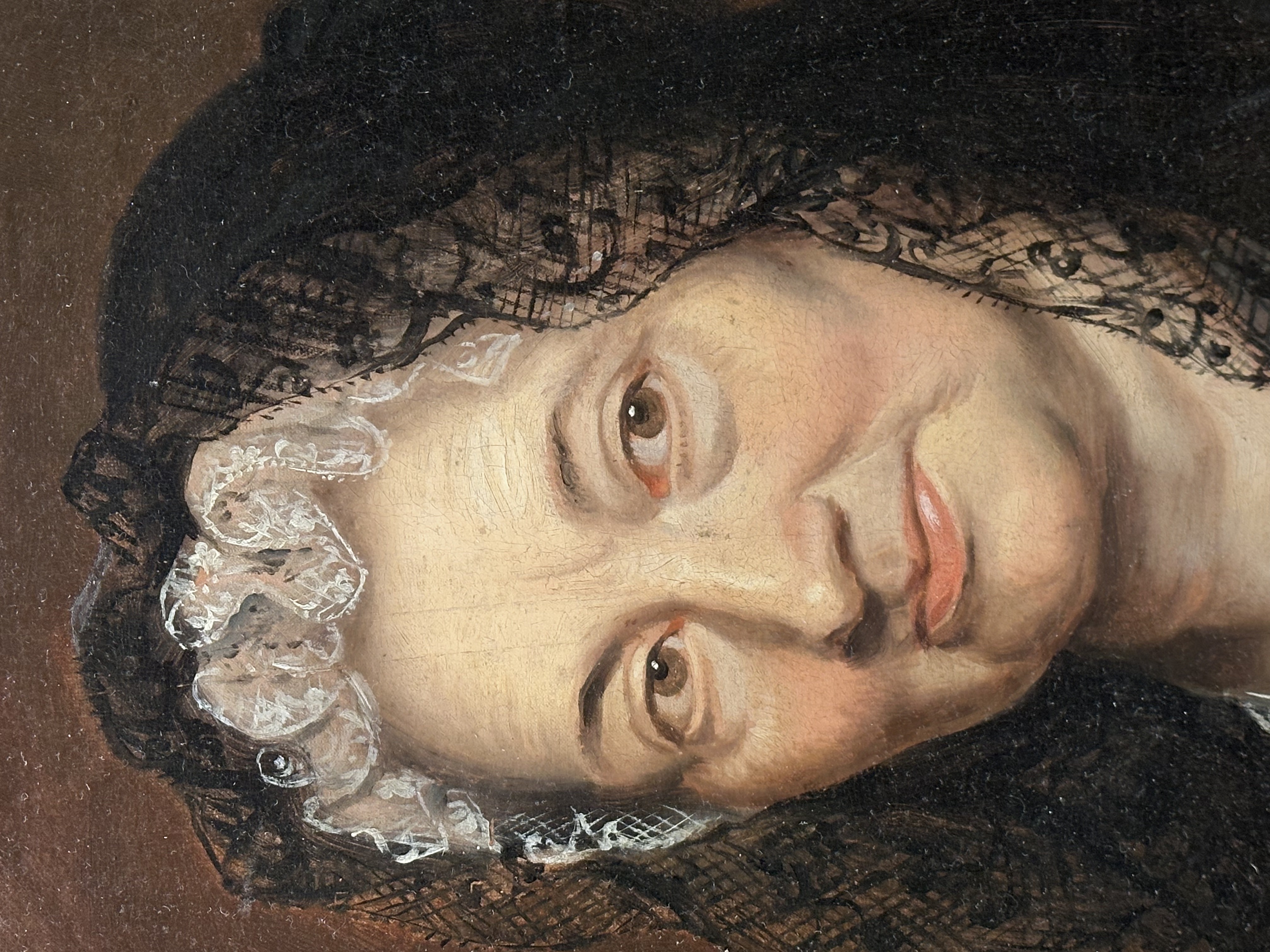 Portraits Dutch 19th century - pair antique portraits oval shaped nicely framed - oil on canvas - Detail