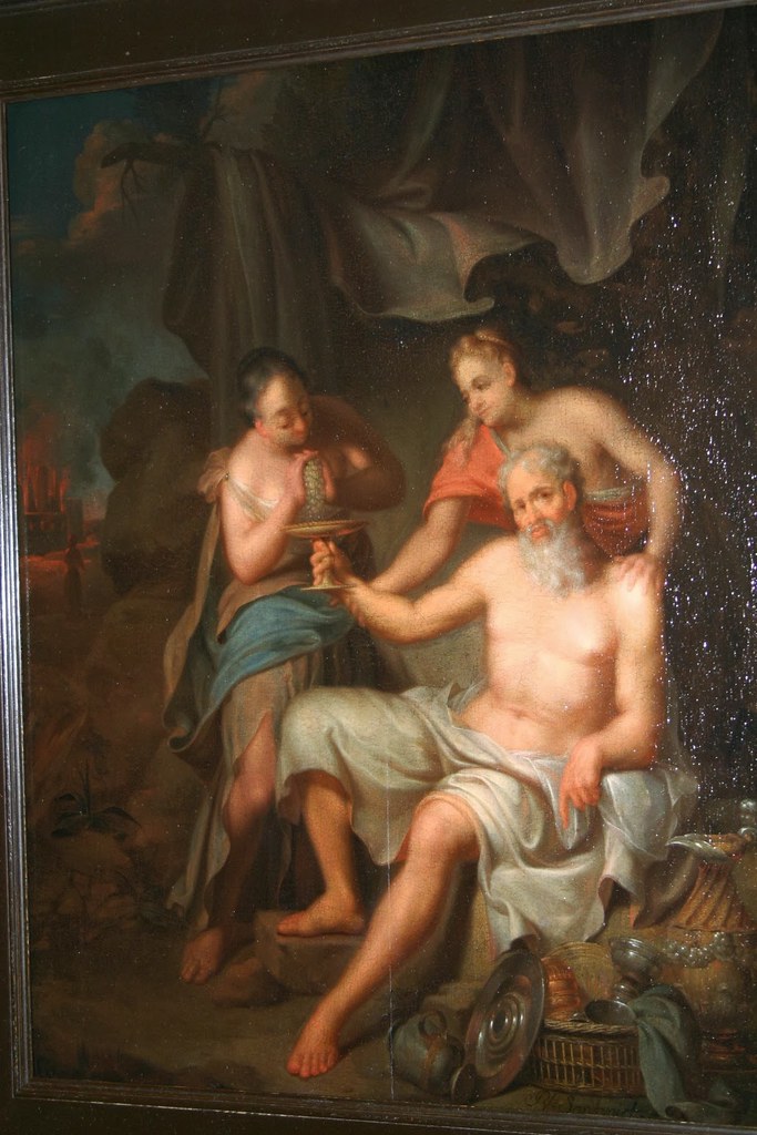 Philip van Santvoort 1725 - Lot and His Daughters - oil on panel