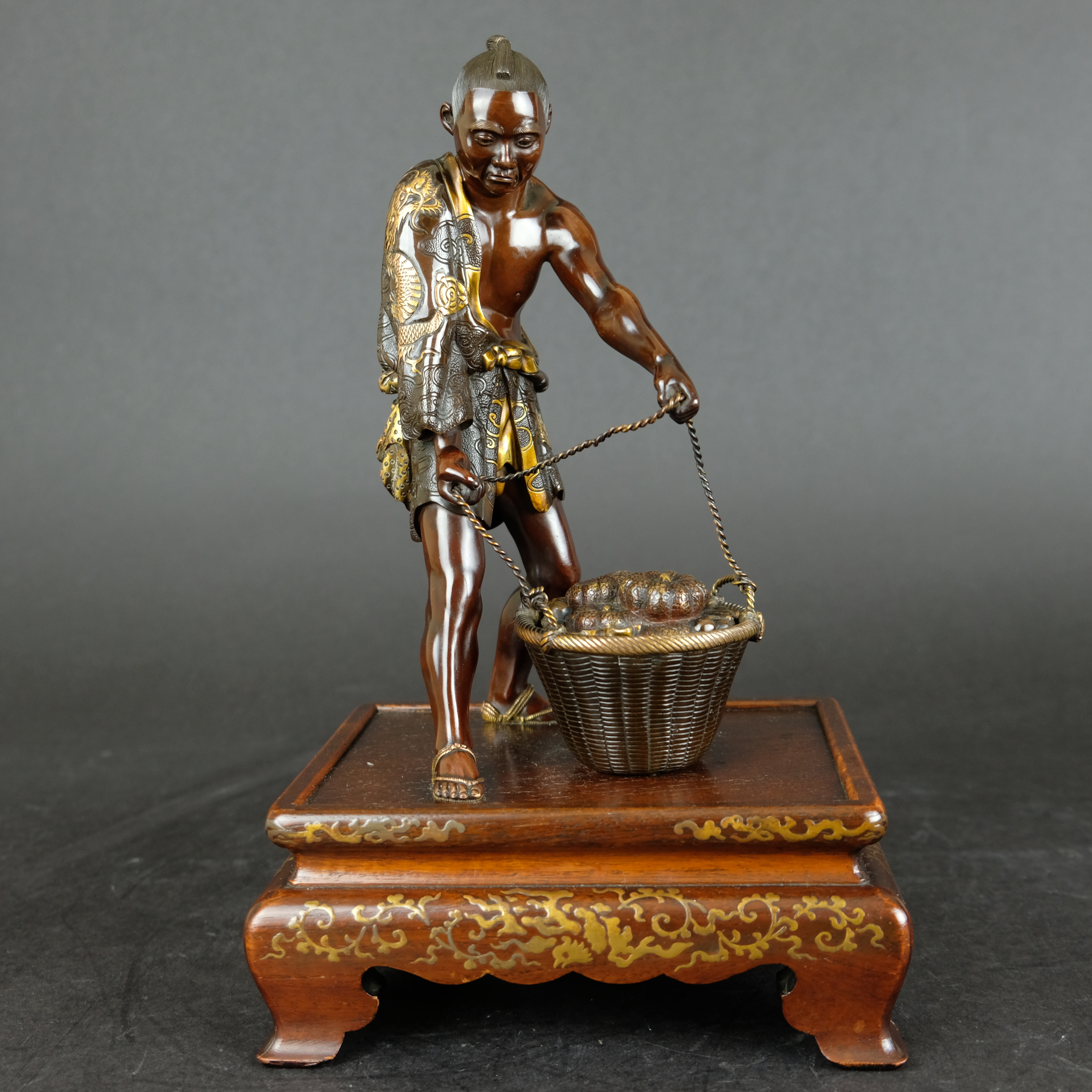 Miyao bronze figure of a vegetable salesman 