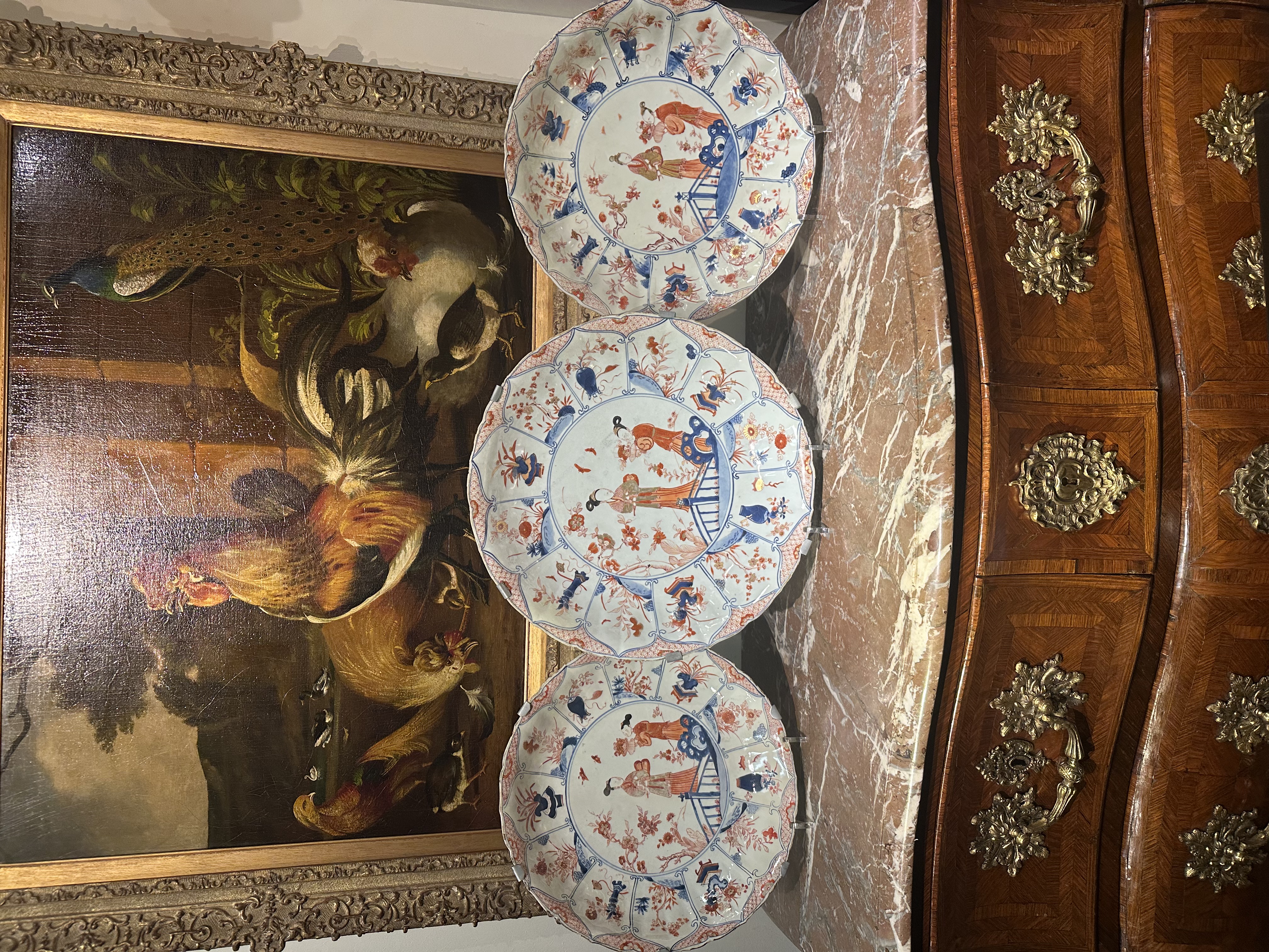 3 large chinese plates ladies decor Kangxi circa 1700