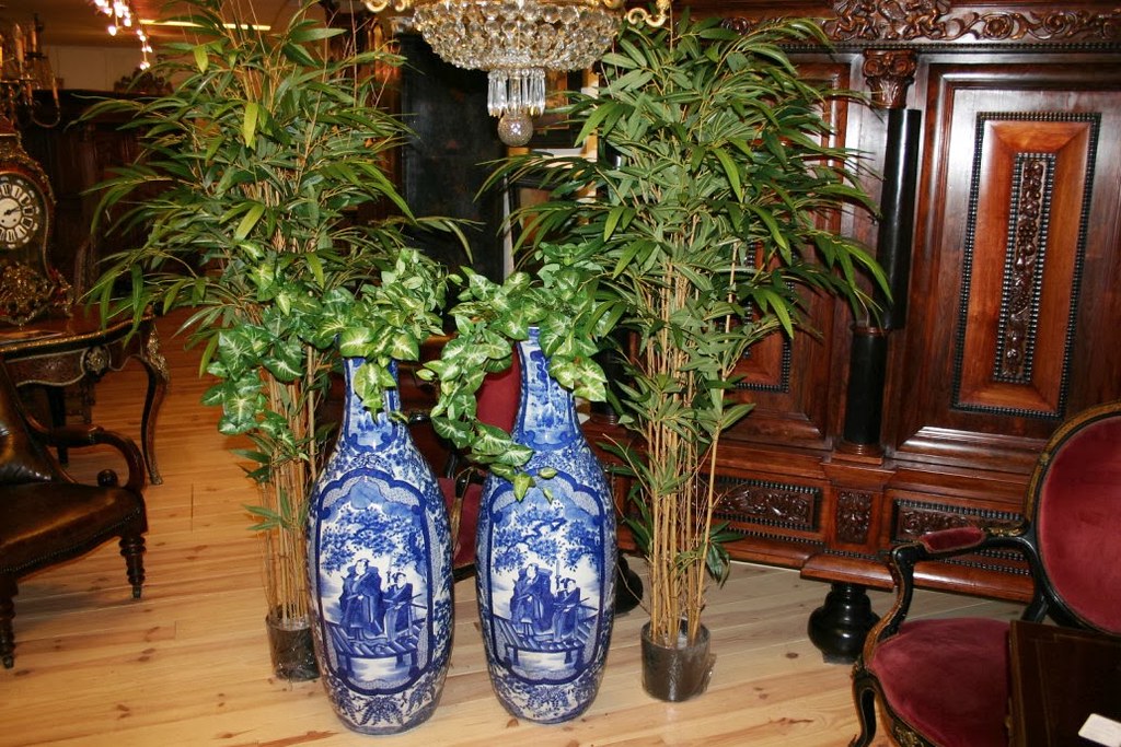 Large Pair of Blue and White Japanese Vases