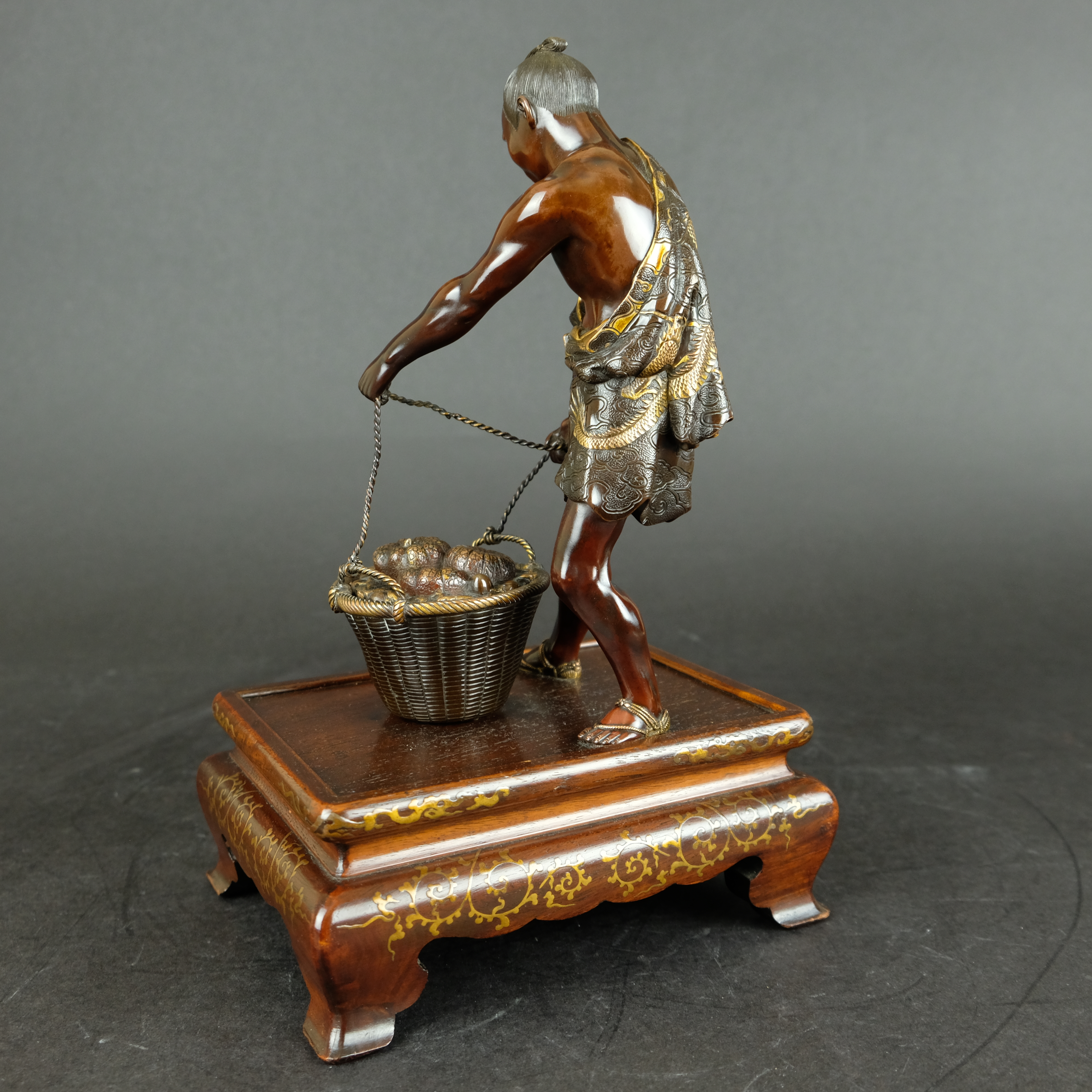 Miyao bronze figure of a vegetable salesman  - Detail