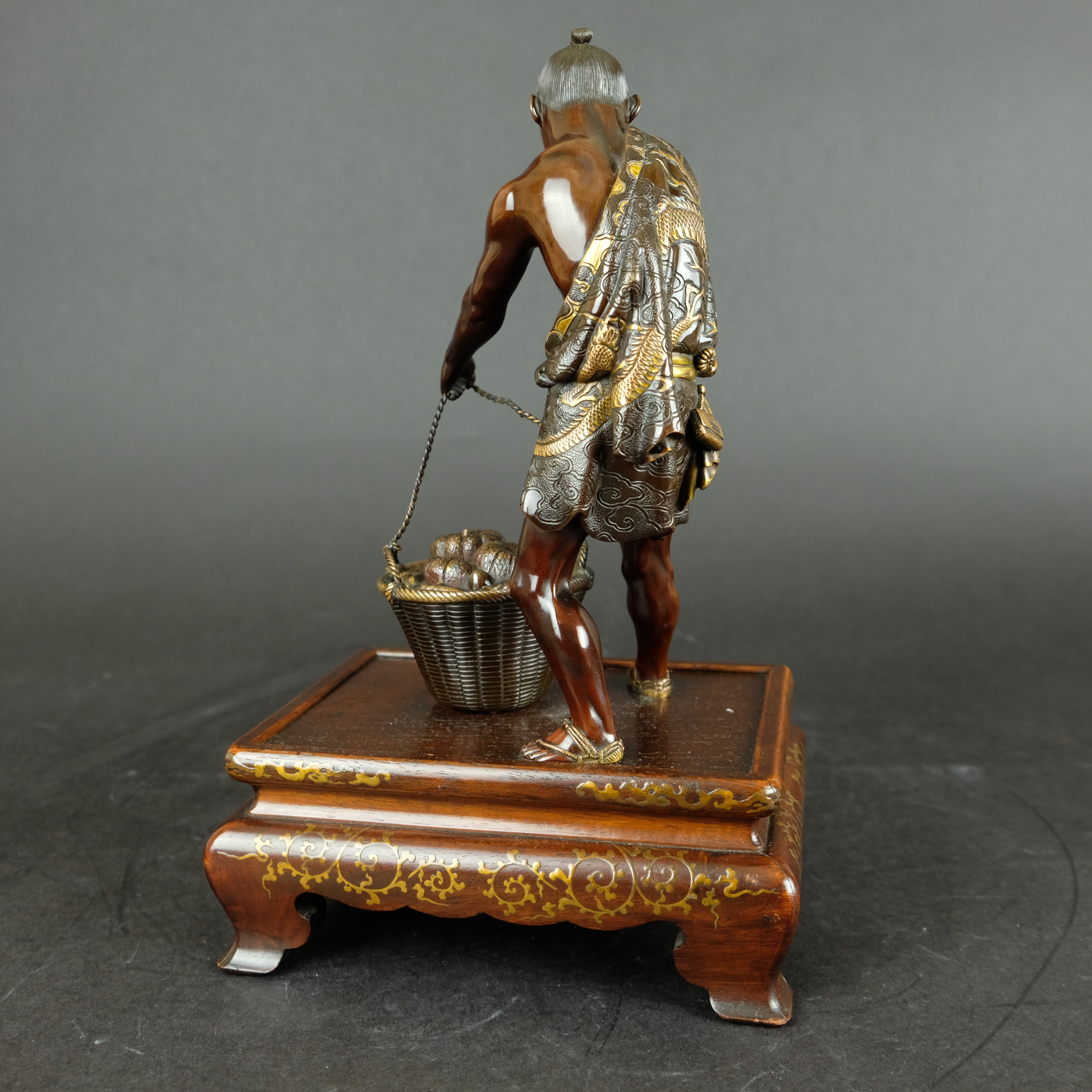 Miyao bronze figure of a vegetable salesman  - Detail