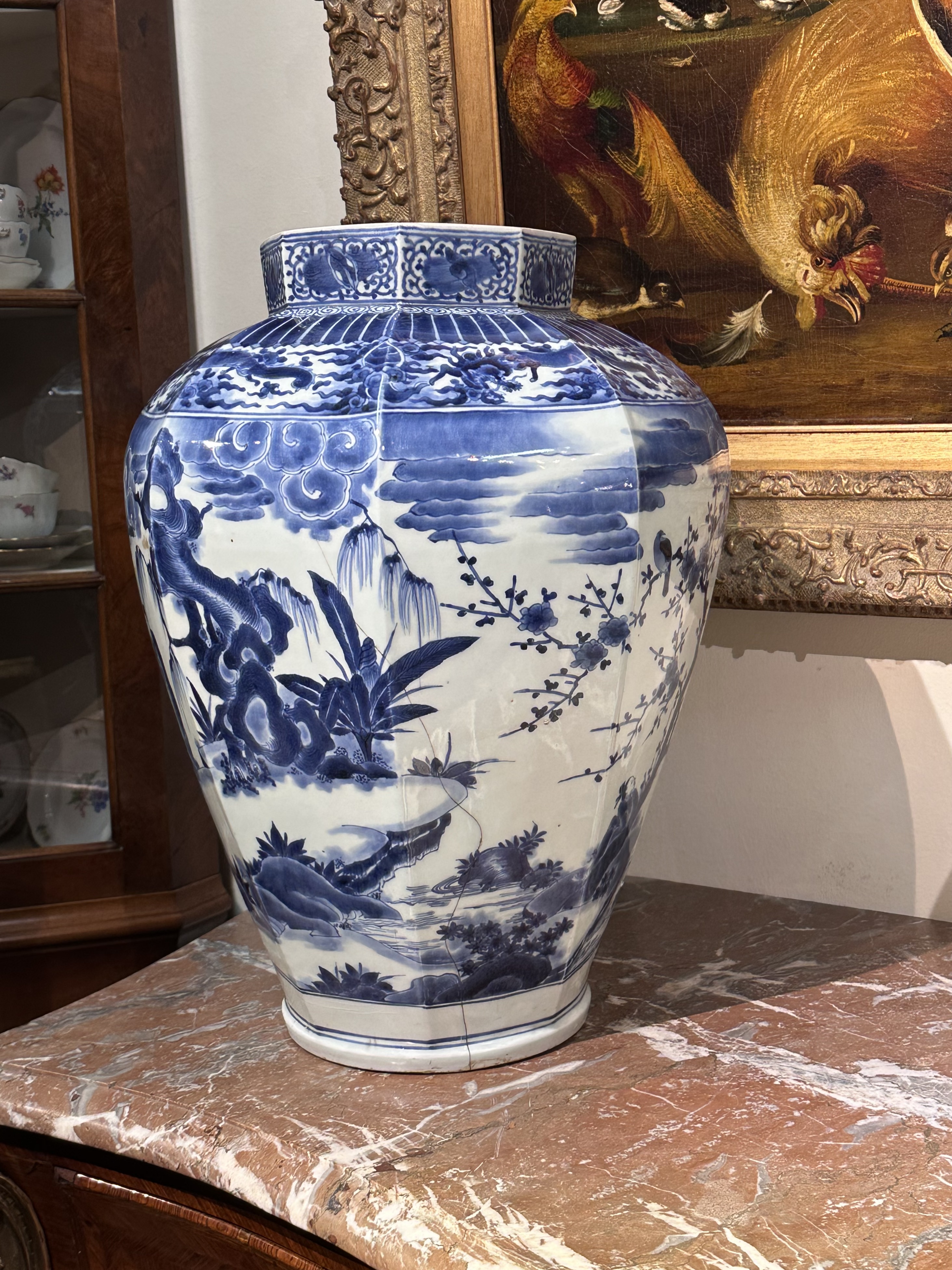 Large Japanese blue and white Arita vase with figures.  - Detail