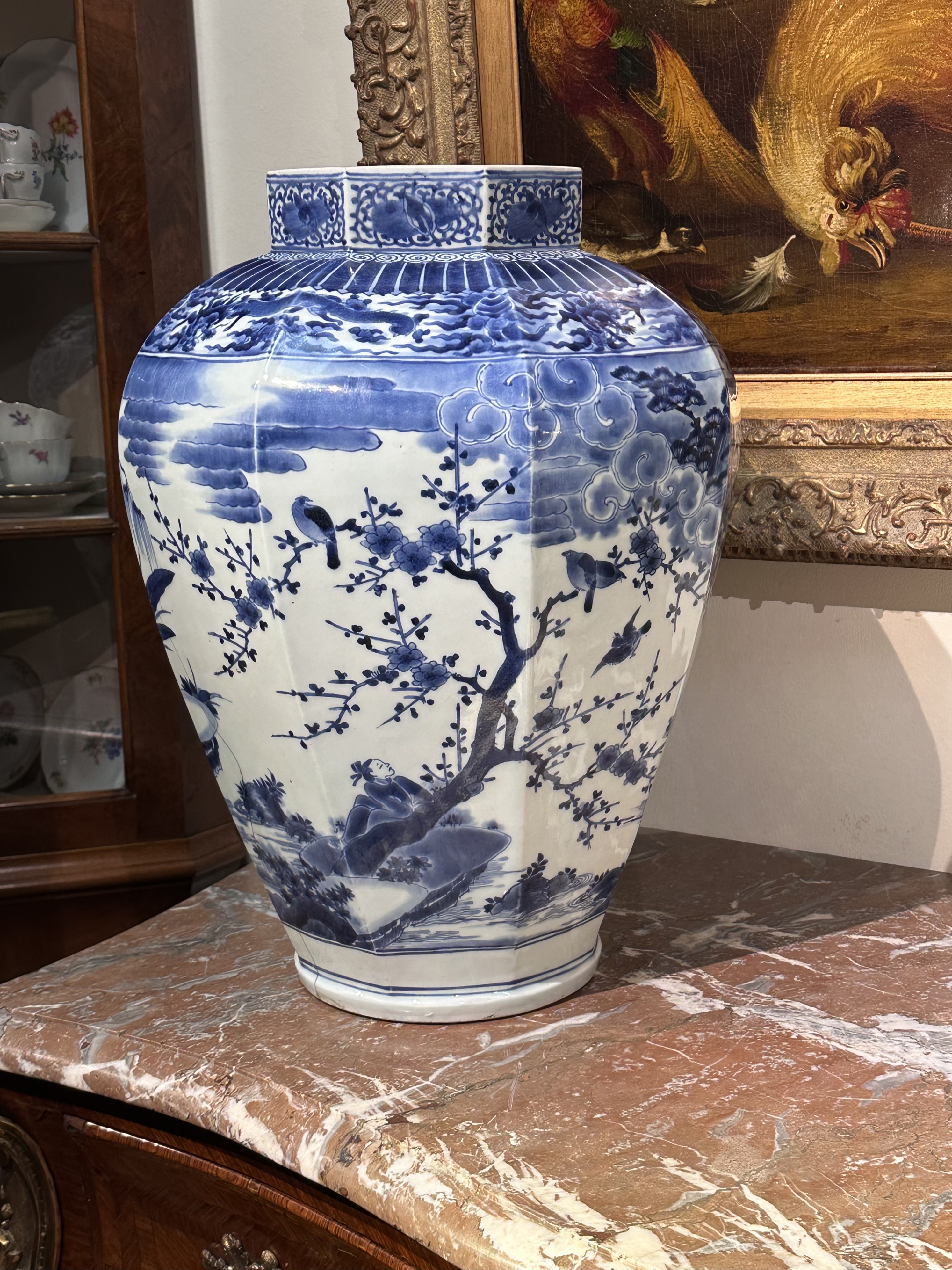 Large Japanese blue and white Arita vase with figures.  - Detail