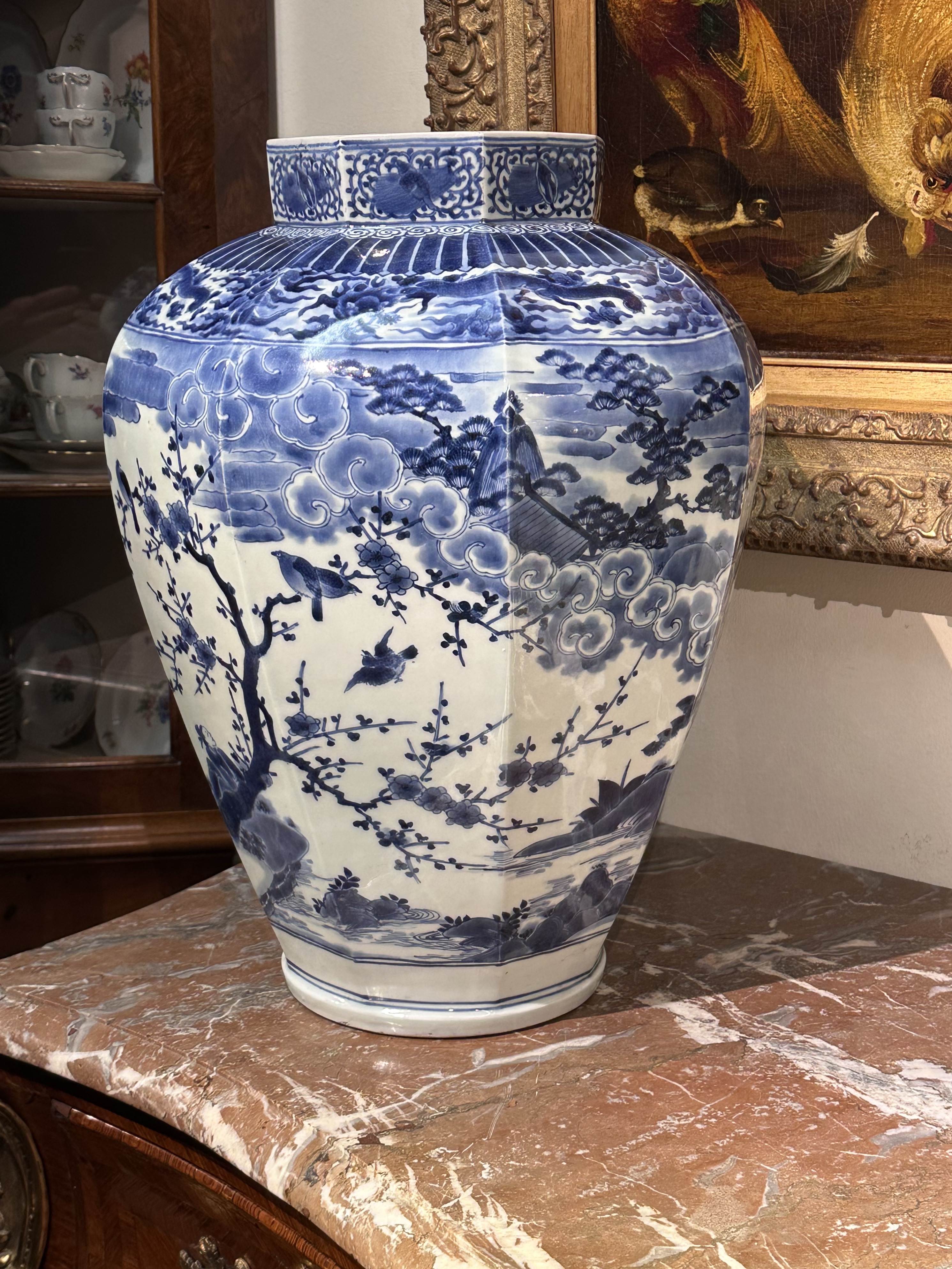 Large Japanese blue and white Arita vase with figures.  - Detail