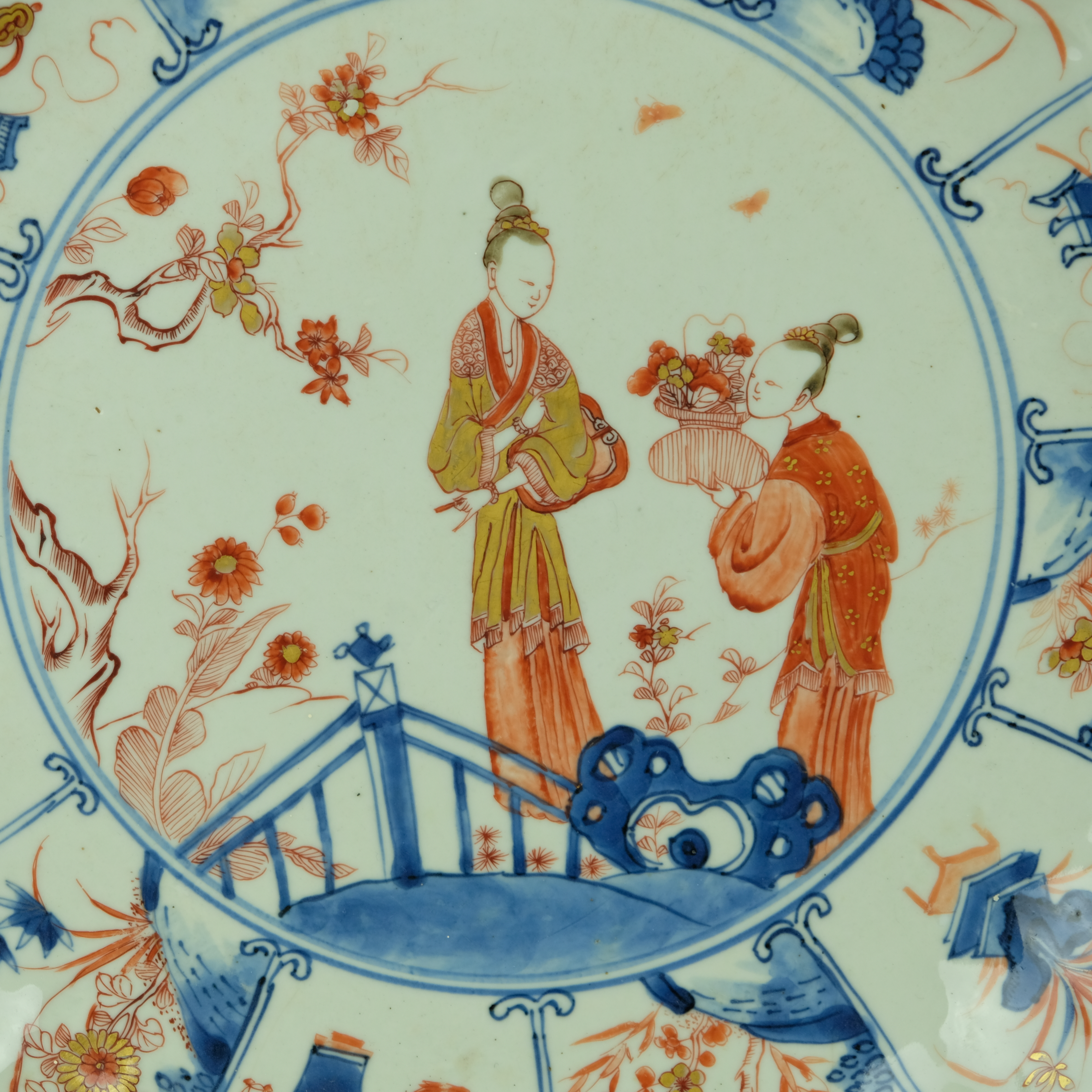 3 large chinese plates ladies decor Kangxi circa 1700 - Detail